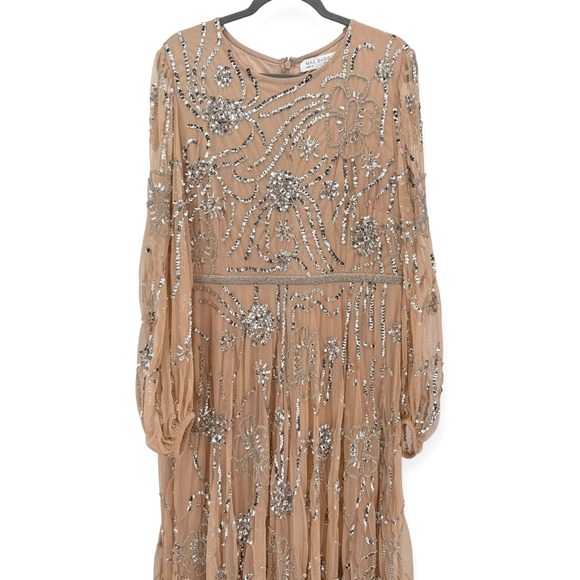 Mac Duggal Beige Embellished High Neck Puff Sleeve Gown $698 - Size 14 - Picture 6 of 14